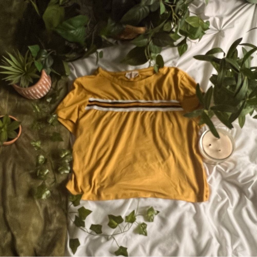 yellow striped crop top summer t-shirt